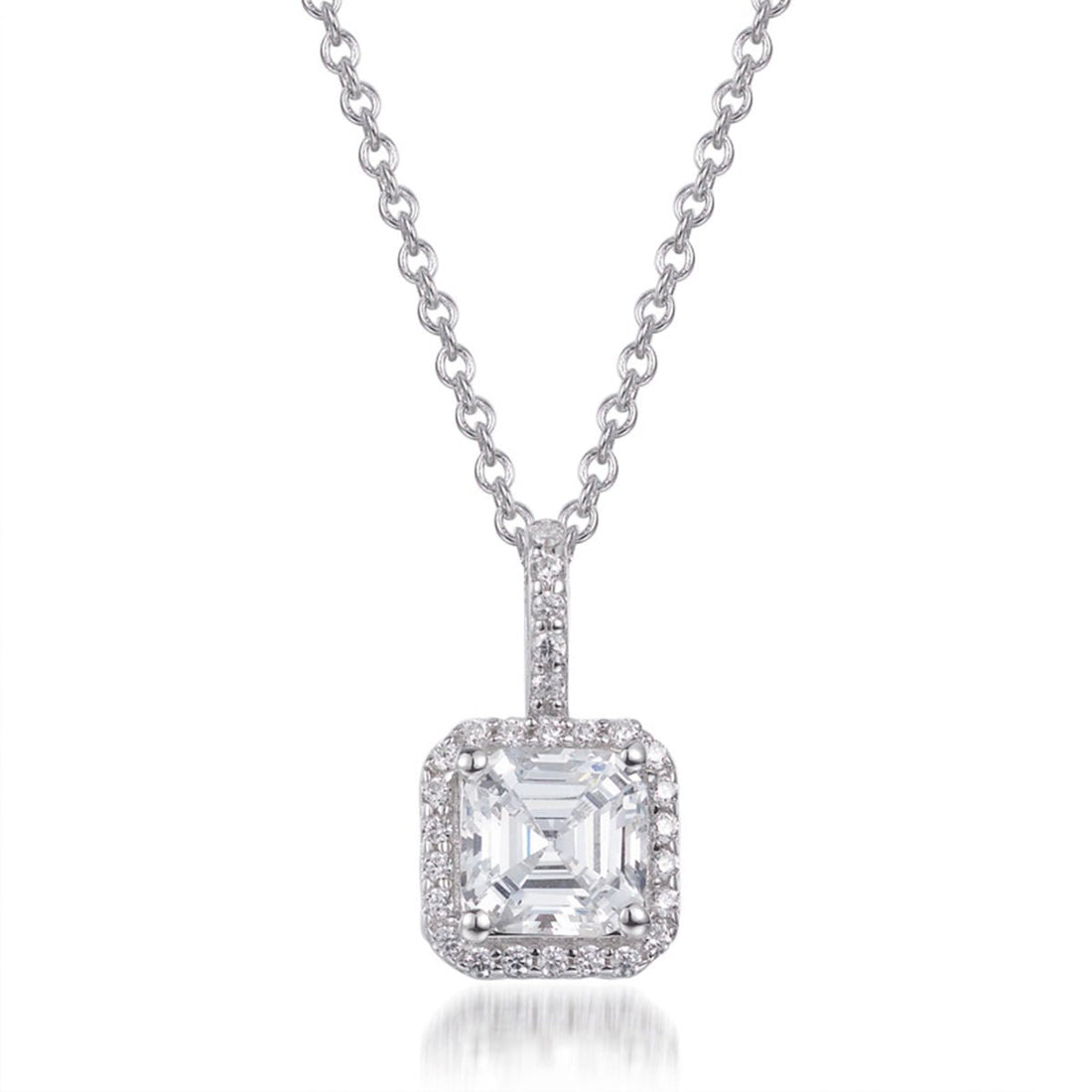 1.75ct Cubic Zirconia Princess Cut Halo Pendant in Rhodium Plated Silver