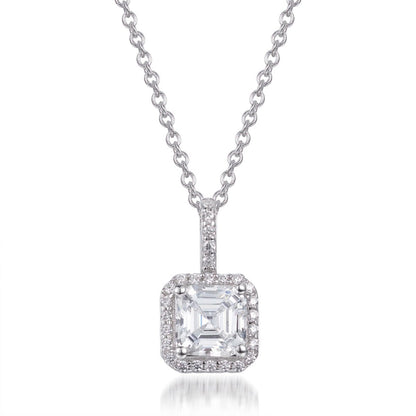 1.75ct Cubic Zirconia Princess Cut Halo Pendant in Rhodium Plated Silver