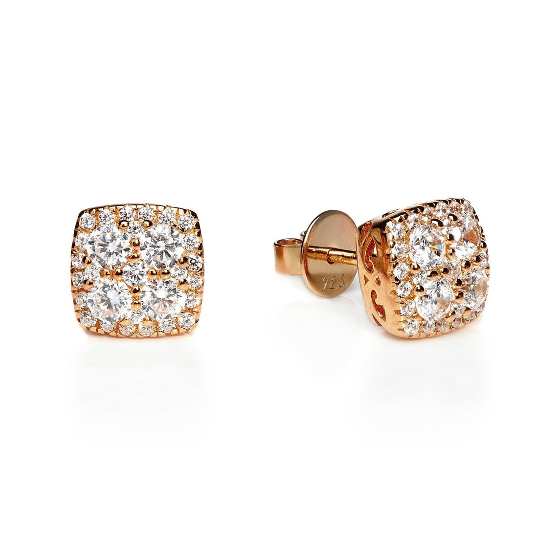 1.75ct Cubic Zirconia Square Cluster Stud Earrings in 14k Rose Gold Plated Silver