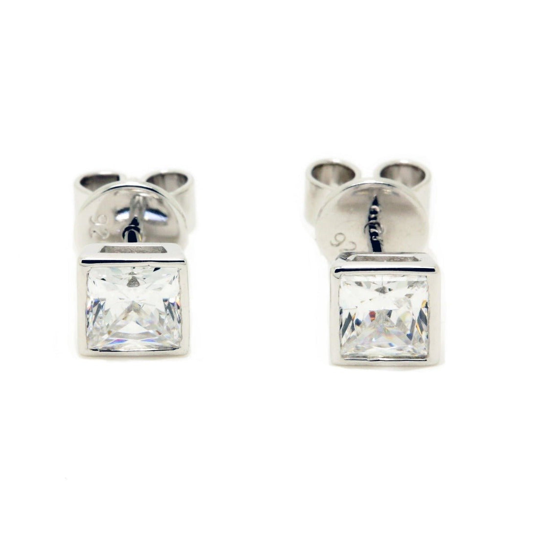 1.85ct Cubic Zirconia Princess Cut Bezel Set Stud Earrings in Rhodium Plated Silver
