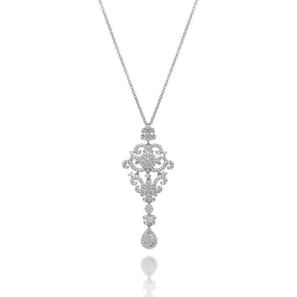 1.90ct Cubic Zirconia Filigree Pendant in Rhodium Plated Silver