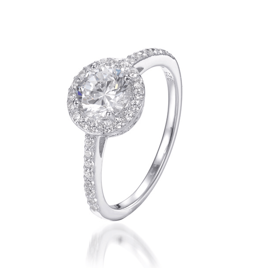 2.00ct Cubic Zirconia Imani Halo Ring in Rhodium Plated Silver