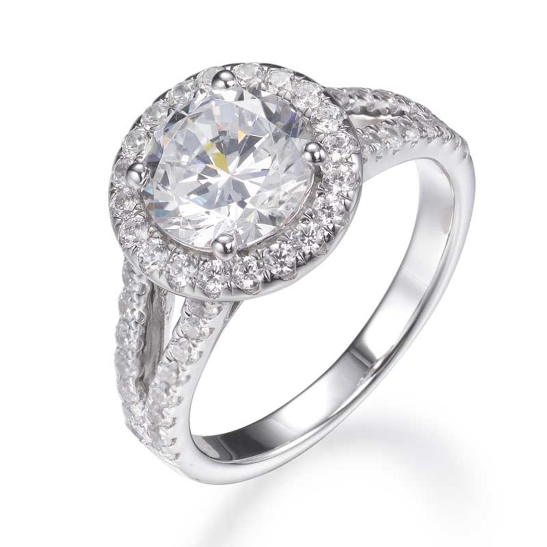 2.50ct &amp; 0.80ct Cubic Zirconia Halo Ring in Rhodium Plated Silver