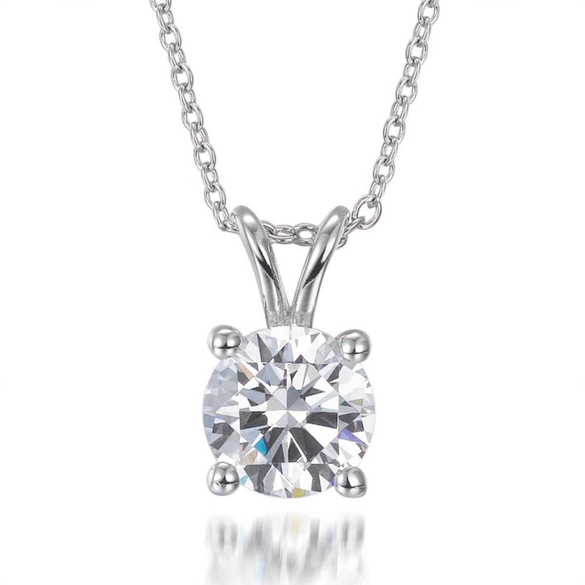 2.50ct Round Cubic Zirconia Classic Solitaire Pendant in Rhodium Plated Silver