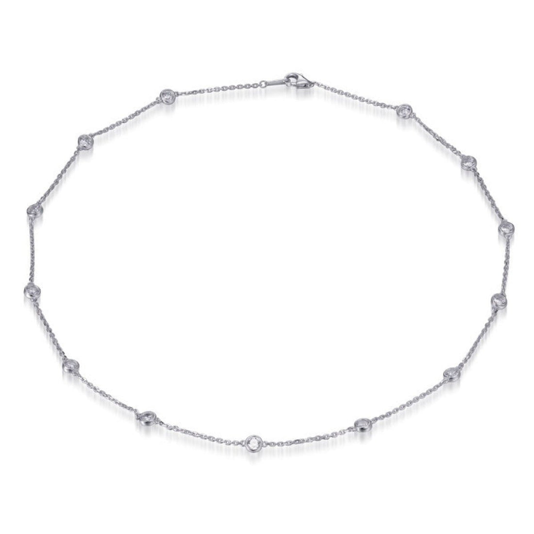 2.60ct Cubic Zirconia 13 Stone Chain Necklace in Rhodium Plated Silver 18"