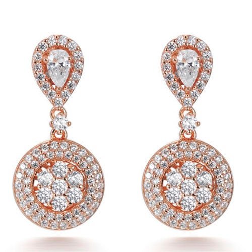 2.65ct Cubic Zirconia Pear &amp; Round Custer Drop  Earrings in 14k Rose Gold Plated Silver