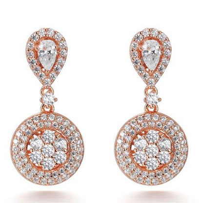 2.65ct Cubic Zirconia Pear &amp; Round Custer Drop  Earrings in 14k Rose Gold Plated Silver
