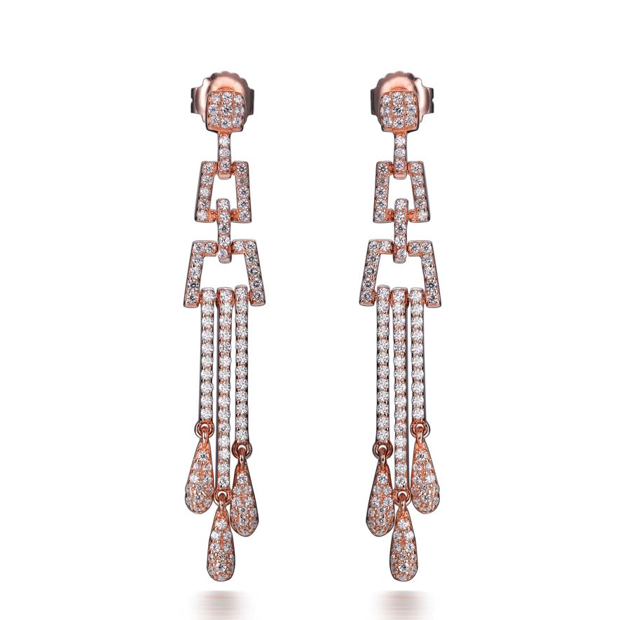 2.70ct Cubic Zirconia Art Deco Drop Earrings in 14k Rose Gold Plated Silver