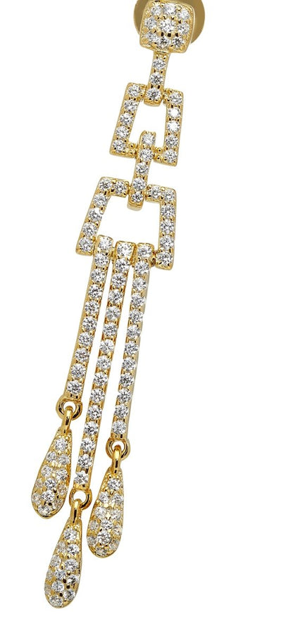 2.70ct Cubic Zirconia Art Deco Drop Earrings in 14k Yellow Gold Plated Silver