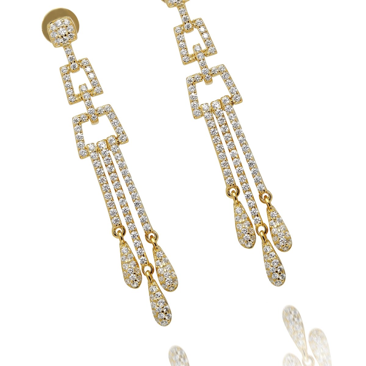2.70ct Cubic Zirconia Art Deco Drop Earrings in 14k Yellow Gold Plated Silver