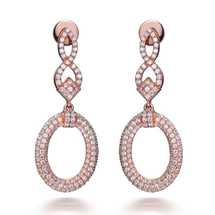 3.35ct Cubic Zirconia Oval Drop Earrings in 14k Rose Gold Plated Silver