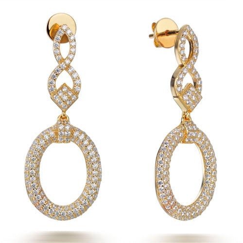 3.35ct Cubic Zirconia Oval Drop Earrings in 14k Yellow Gold Plated Silver