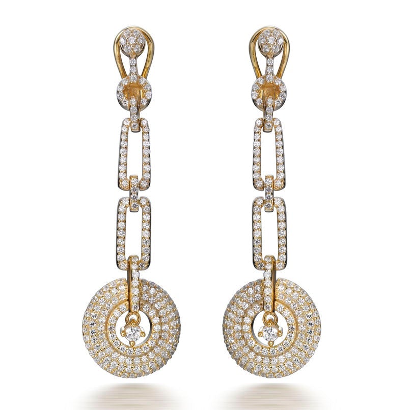 3.40ct Cubic Zirconia Catherine Art Deco Drop Earrings in 14k Yellow Gold Plated Silver