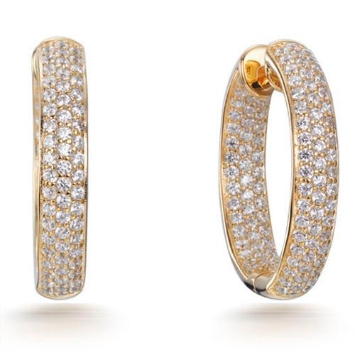 3.45ct Pave Set Cubic Zirconia Hoop Earrings in 14k Yellow Gold Plated Silver