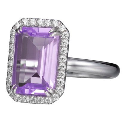 3.58ct Amethyst &amp; 0.89ct Cubic Zirconia Halo Ring in Rhodium Plated Silver