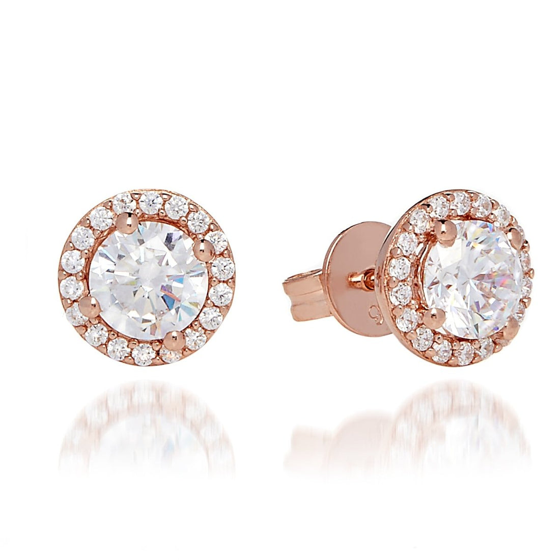 3.50ct Cubic Zirconia Classic Halo Stud Earrings in 14k Rose Gold Plated Silver