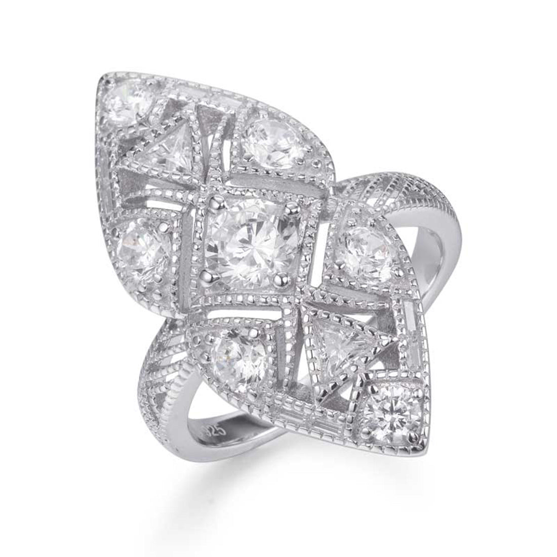 3.50ct Cubic Zirconia Estrella Plaque Ring in Rhodium Plated Silver