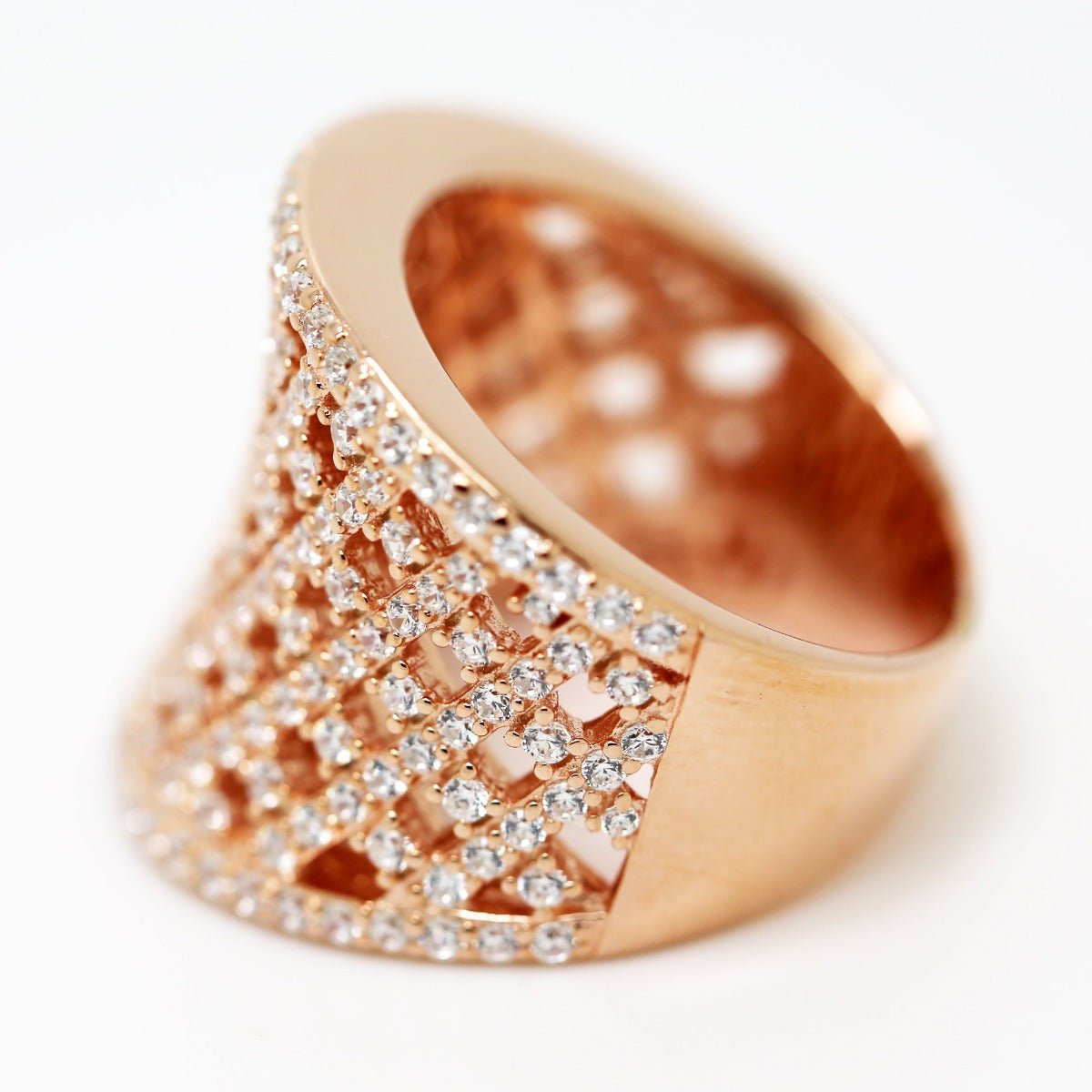 3.50ct Cubic Zirconia Lattice Curve Ring in 14k Rose Gold Plated Silver