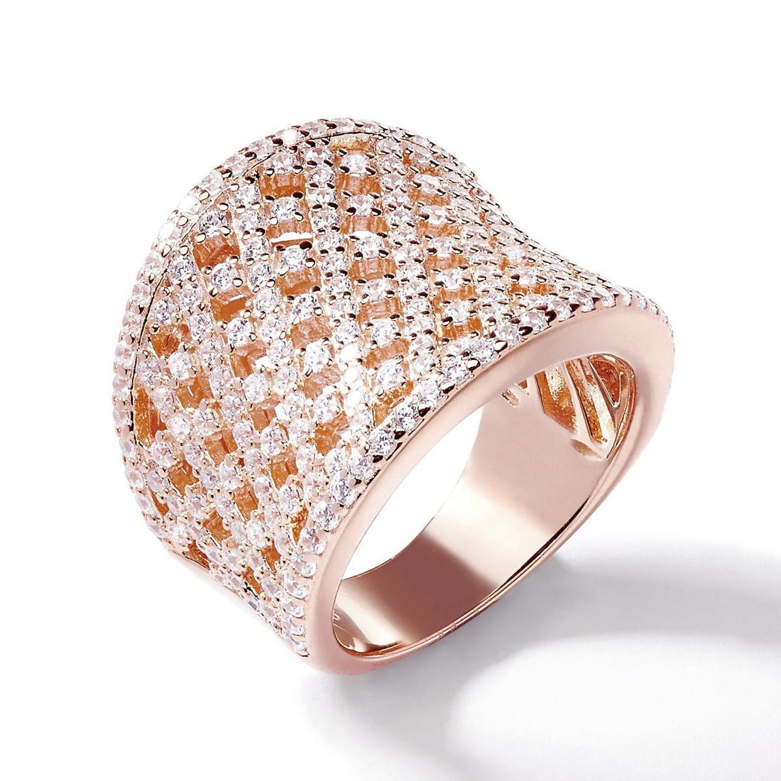 3.50ct Cubic Zirconia Lattice Curve Ring in 14k Rose Gold Plated Silver