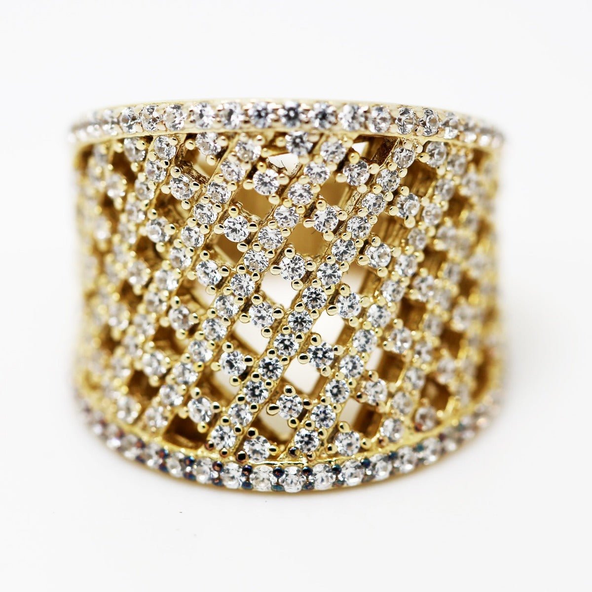 3.50ct Cubic Zirconia Lattice Curve Ring in 14k Yellow Gold Plated Silver
