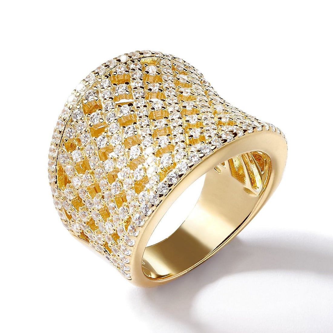 3.50ct Cubic Zirconia Lattice Curve Ring in 14k Yellow Gold Plated Silver