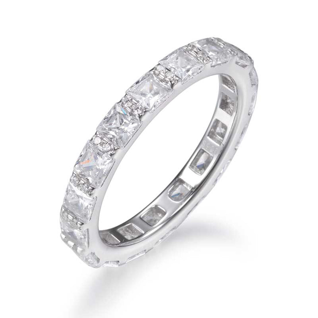3.80ct Princess Cut Cubic Zirconia Full Eternity Ring in Rhodium Plated Silver