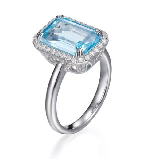 4.30ct Topaz &amp; 0.85ct Cubic Zirconia Halo Ring in Rhodium Plated Silver