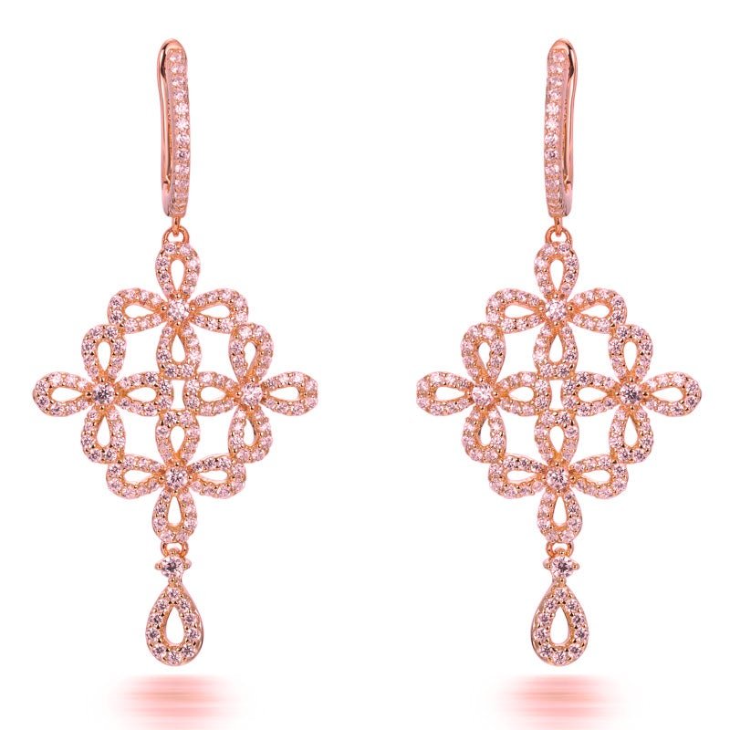 4.40ct Cubic Zirconia Flower Drop Earrings in 14k Rose Gold Plated Silver