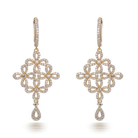 4.40ct Cubic Zirconia Flower Drop Earrings in 14k Yellow Gold Plated Silver