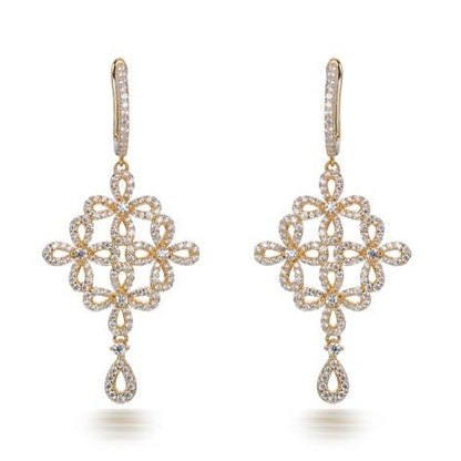 4.40ct Cubic Zirconia Flower Drop Earrings in 14k Yellow Gold Plated Silver