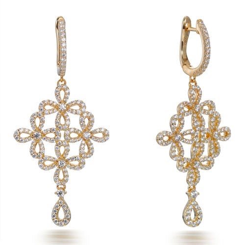 4.40ct Cubic Zirconia Flower Drop Earrings in 14k Yellow Gold Plated Silver