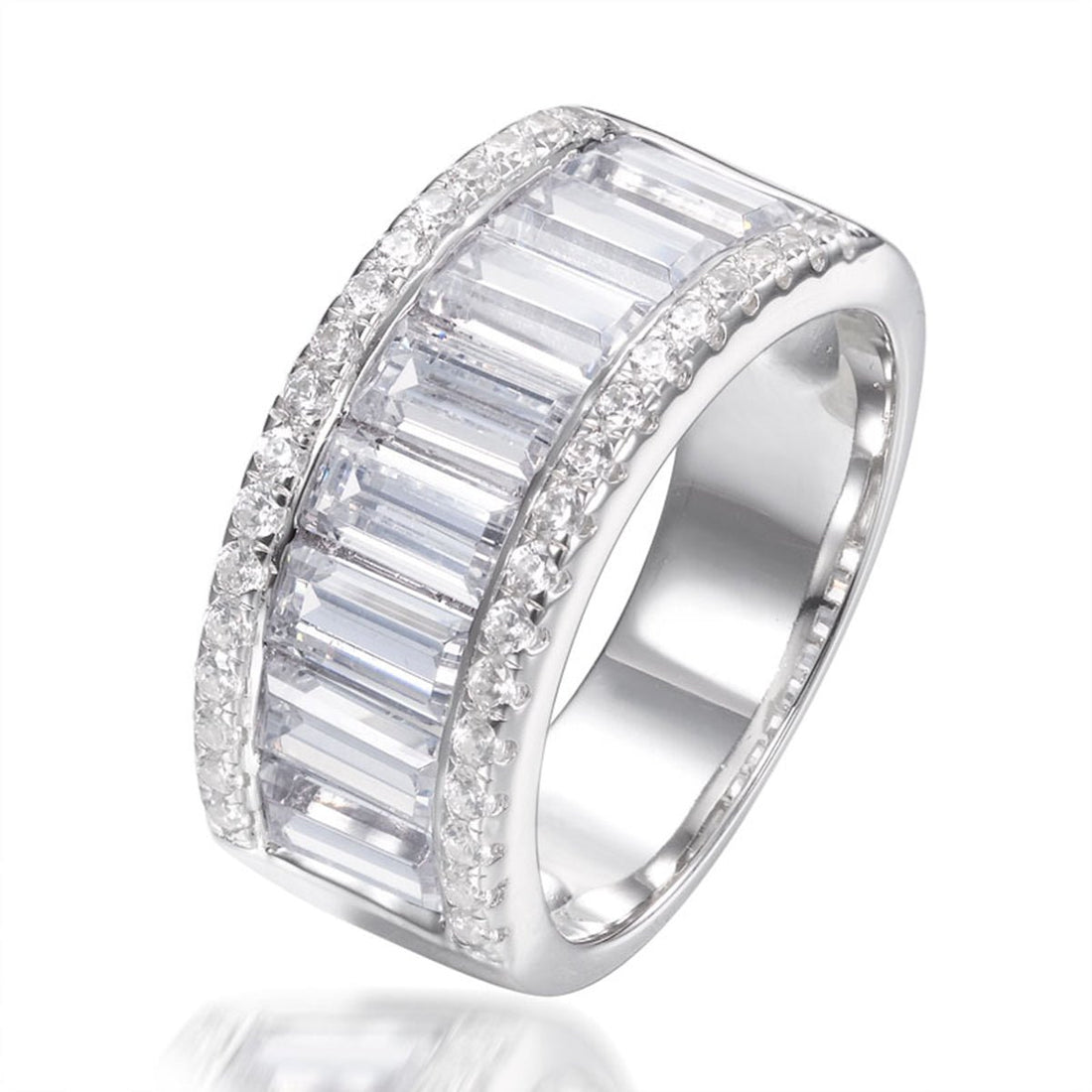5.60ct Cubic Zirconia Baguette Cut Half Eternity Ring Set in Rhodium Plated Silver