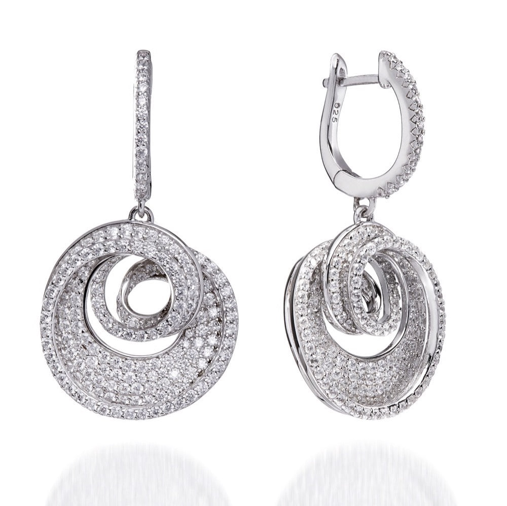 5.75ct Cubic Zirconia Spiral Drop Earrings in Rhodium Plated Sliver