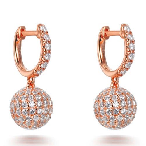 5.90ct Cubic Zirconia Pave Set Ball Drop Earrings in 14k Rose Gold Plated Sliver