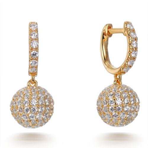 5.90ct Cubic Zirconia Pave Set Ball Drop Earrings in 14k Yellow Gold Plated Sliver