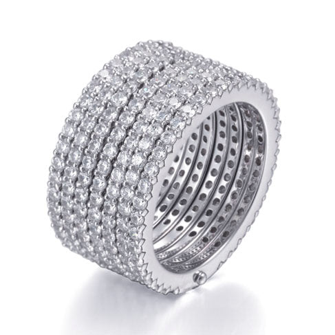 6.00 Cubic Zirconia Athena Seven Row Eternity Ring in Rhodium Plated Silver