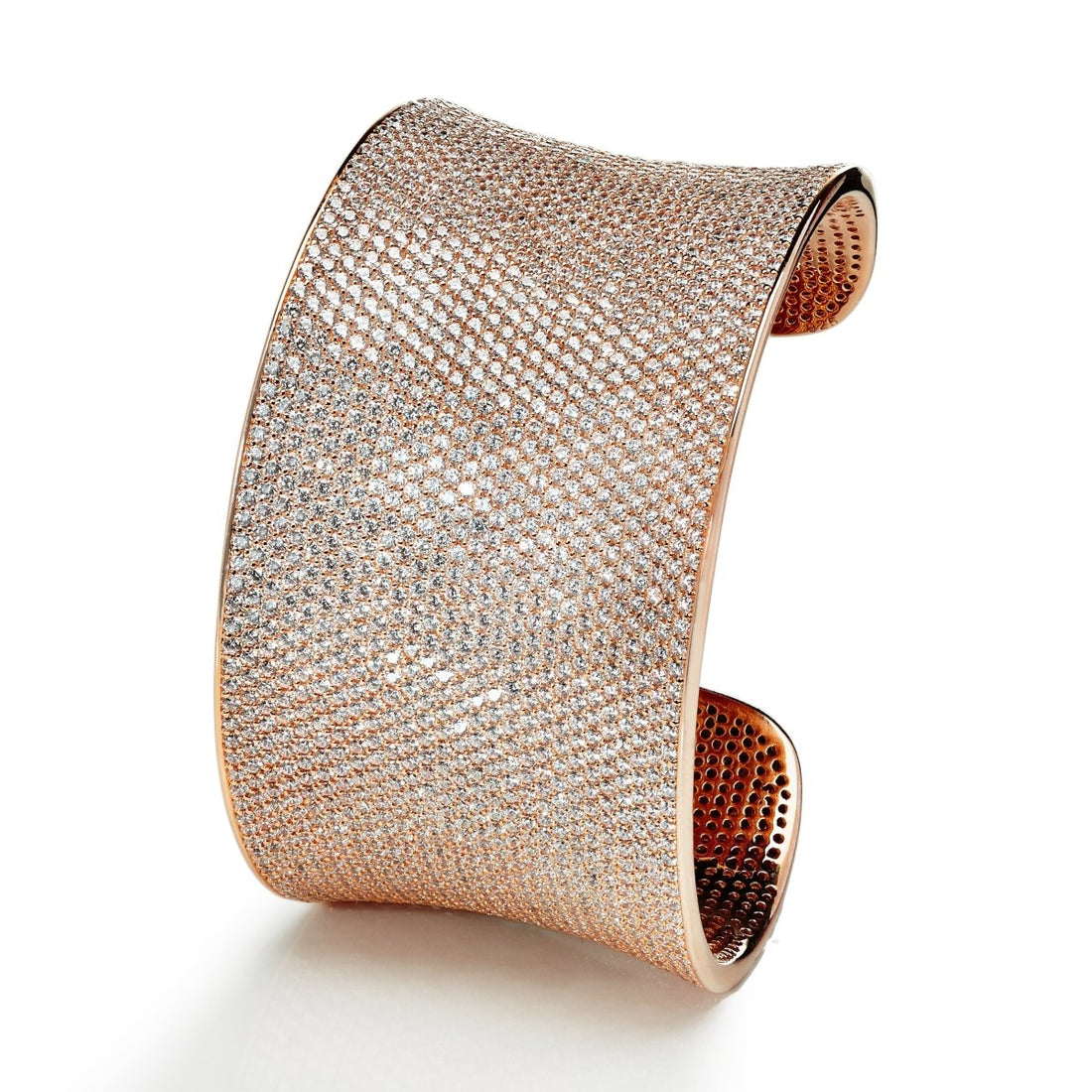 60.00ct Pave Cubic Zirconia Lustre Cuff Bangle in 14k Rose Gold Plated Silver