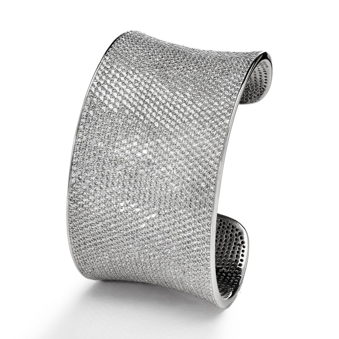 60.00ct Pave Cubic Zirconia Lustre Cuff Bangle in Rhodium Plated Silver