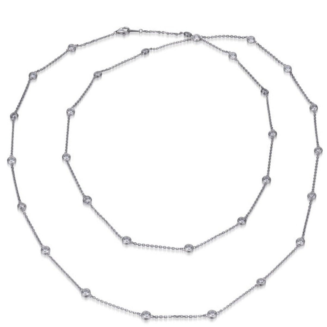 6.00ct 30 Stone Chain Necklace in Rhodium Plated Silver 42"