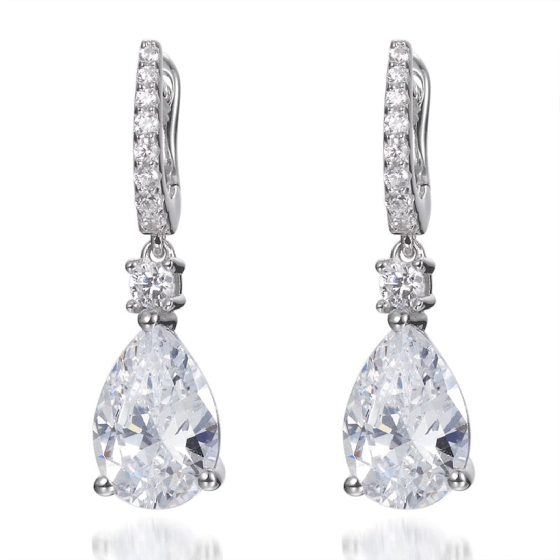 6.00ct Cubic Zirconia Pear Drop Earrings in Rhodium Plated Silver