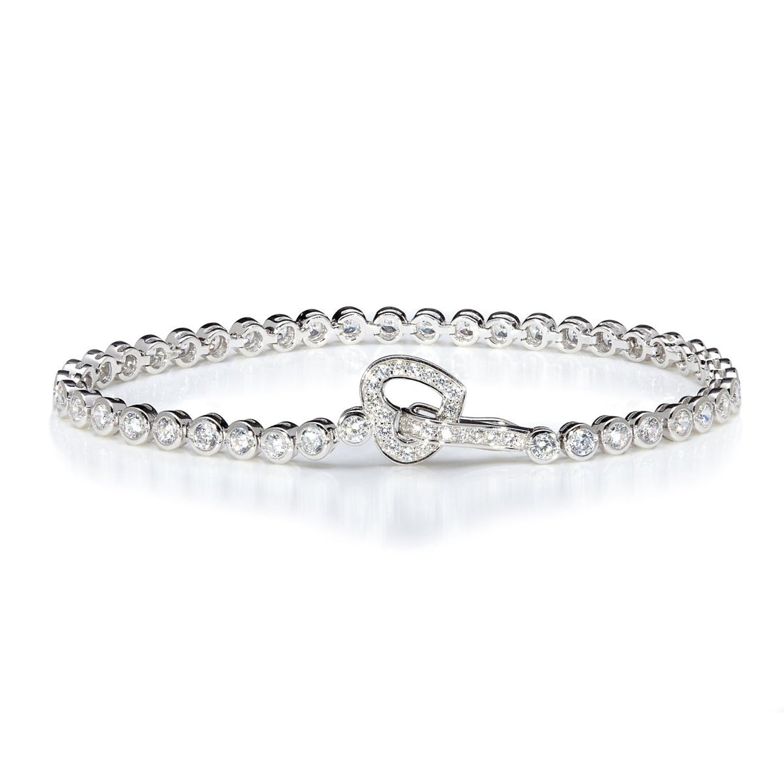 6.35ct Cubic Zirconia Heart Clasp Tennis Bracelet in Rhodium Plated Silver