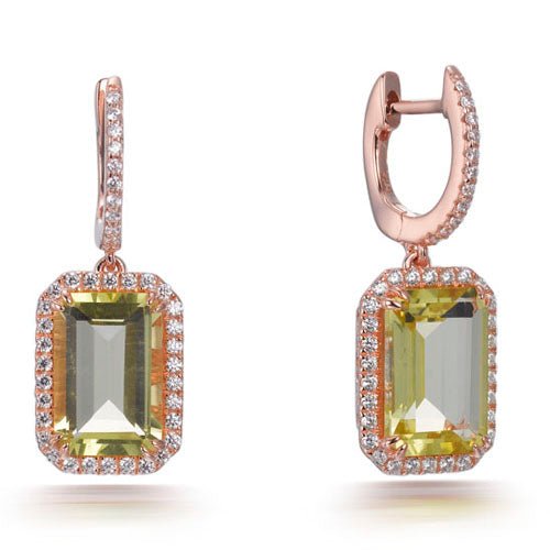 6.50ct Citrine &amp; Cubic Zirconia Halo Earrings in 14k Rose Gold Plated Silver