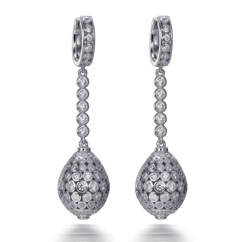 6.55ct Cubic Zirconia Rub Over Aladdin Drop Earrings in Rhodium Plated Silver