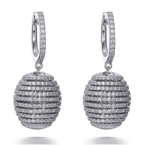7.0ct Cubic Zirconia Beehive Earrings in Rhodium Plated Silver