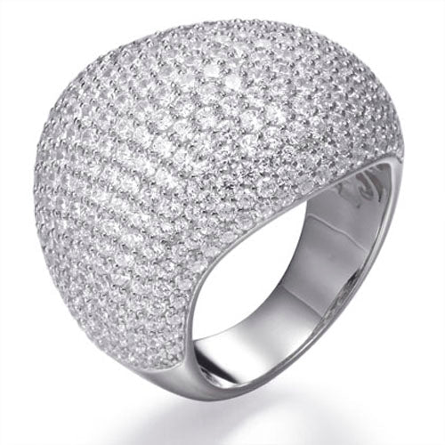 7.40ct Cubic Zirconia Pave Bombay Ring in 14k Rhodium Plated Silver