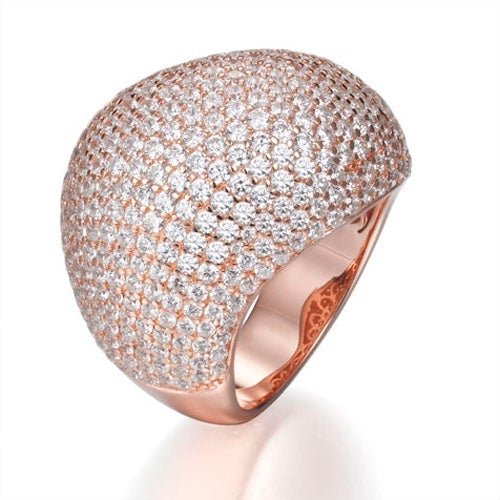 7.40ct Cubic Zirconia Pave Bombay Ring in 14k Rose Gold Plated Silver