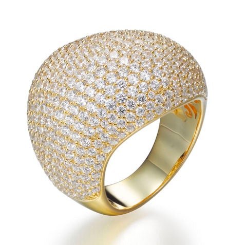 7.40ct Cubic Zirconia Pave Bombay Ring in 14k Yellow Gold Plated Silver