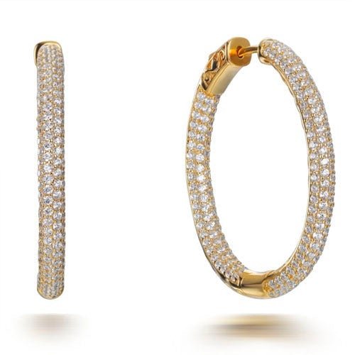 7.85ct Pave Set Cubic Zirconia Hoop Earrings in 14k Yellow Gold Plated Silver