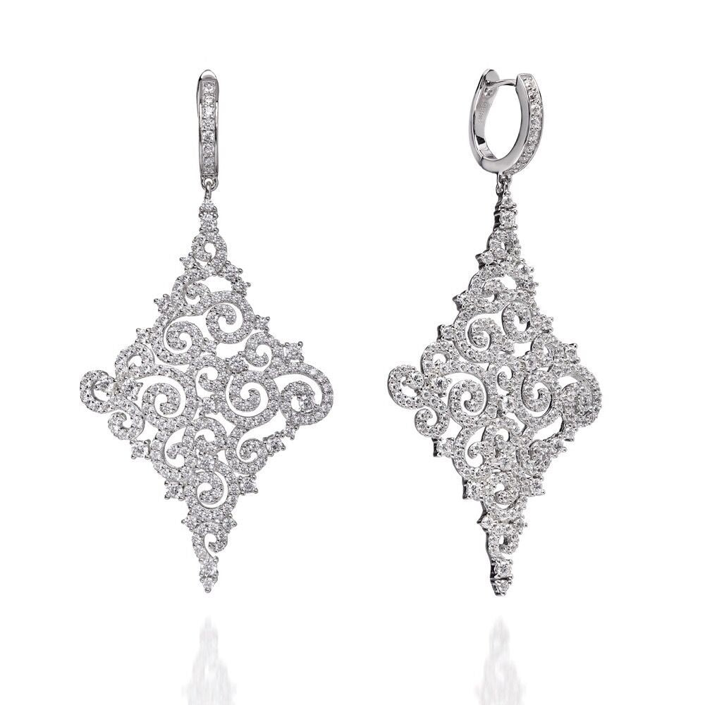 8.00ct Cubic Zirconia Lace Drop Earrings in Rhodium Plated Silver
