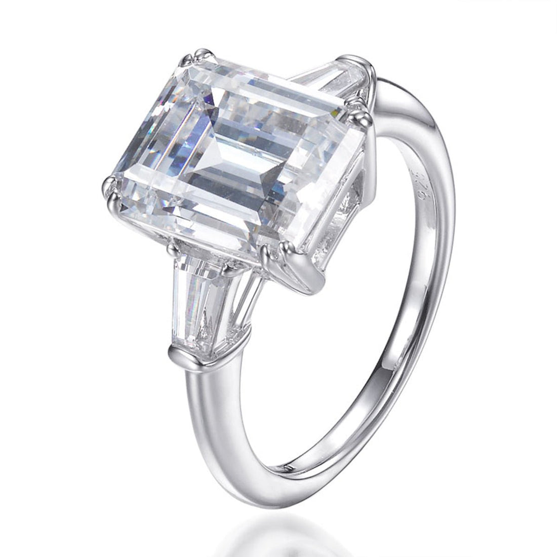9.00ct Emerald Cut Cubic Zirconia Gracie Ring in Rhodium Plated Silver
